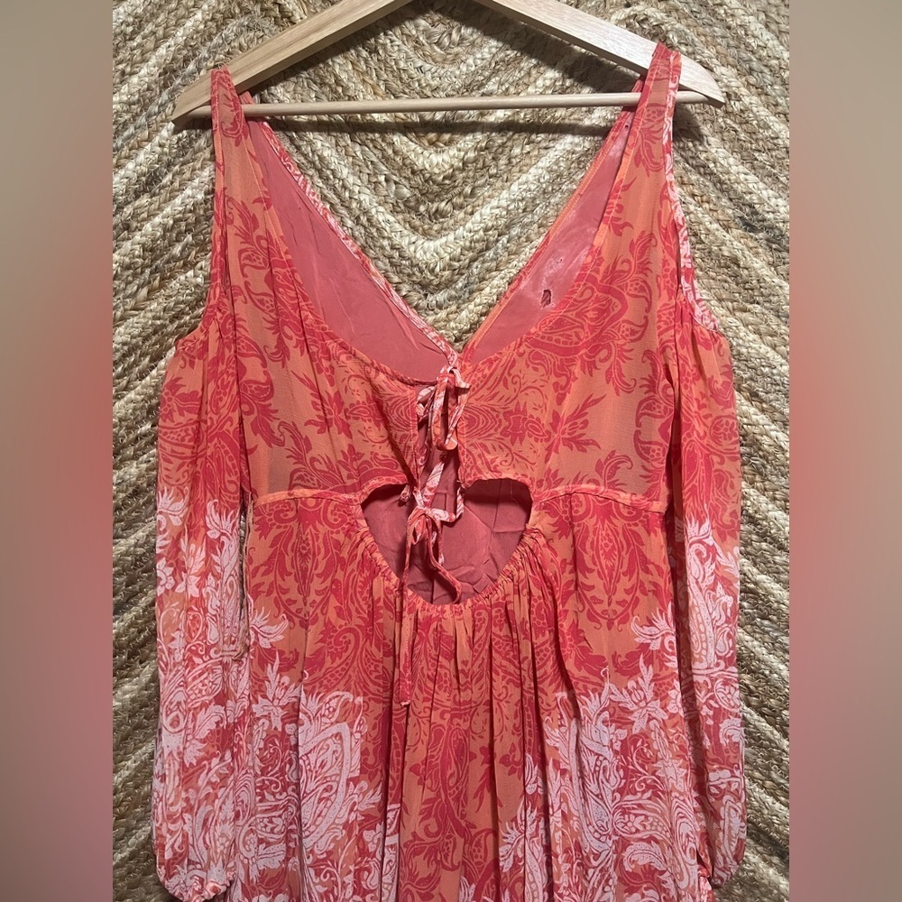 Free People Women's Penny Lover Cold Shoulder Orange Paisley Dress,Size M - Picture 5 of 14